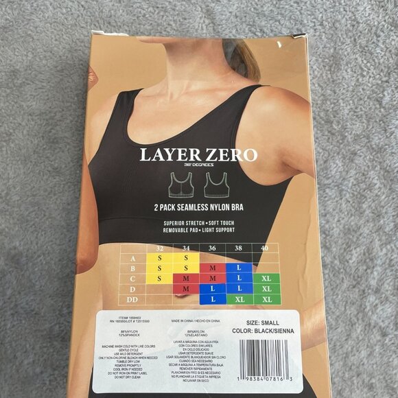 NEW Layer Zero 2 Pk Women's S Seamless Nylon Bra Black & Brown - Picture 10 of 11
